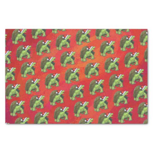 Tortoise Christmas On Red Tissue Paper