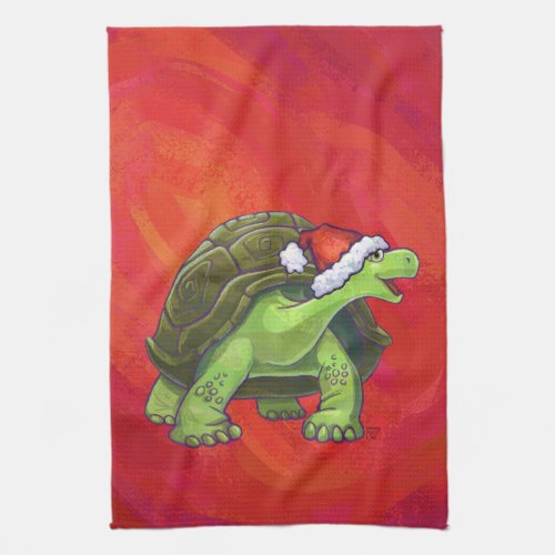 Tortoise Christmas On Red Towel