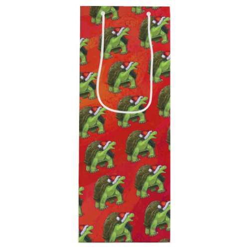 Tortoise Christmas On Red Wine Gift Bag