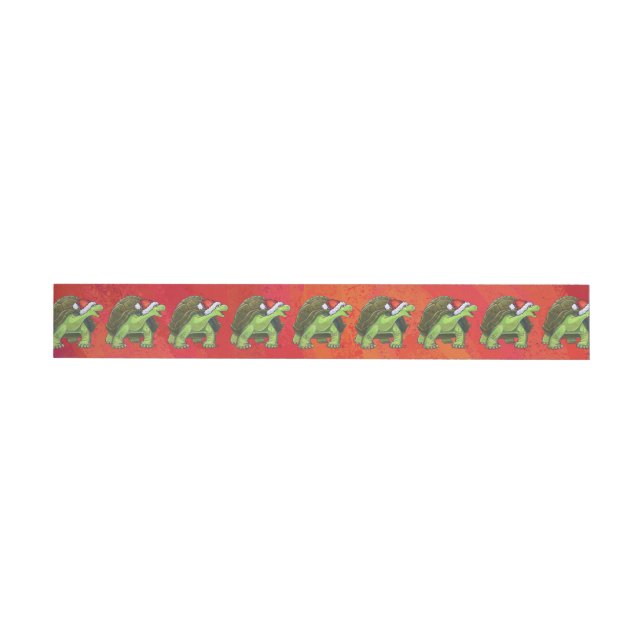 Tortoise Christmas On Red Wrap Around Address Label (Individual)