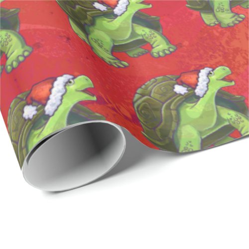 Tortoise Christmas On Red Wrapping Paper