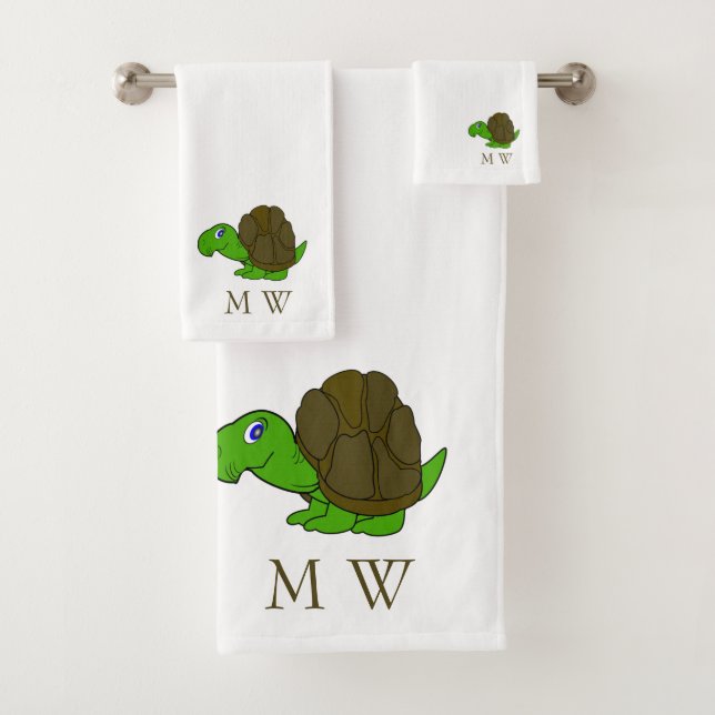 Tortoise Design Monogrammed Bath Towel Set (Insitu)