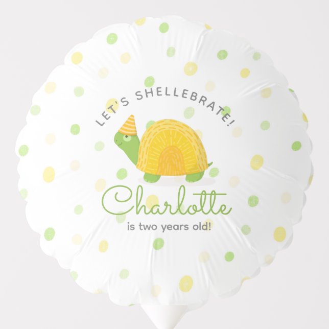 Tortoise, green yellow, kid's birthday balloon (Front)