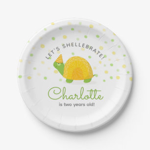 Tortoise, green yellow, kid's birthday paper plates