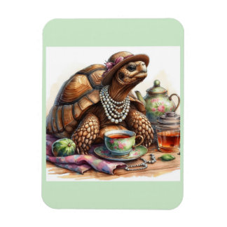 Tortoise Having High Tea Magnet