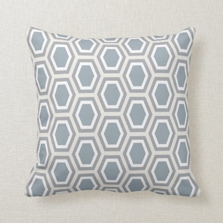 Tortoise Hexagon Pattern Blue Grey Tan White Throw Pillow
