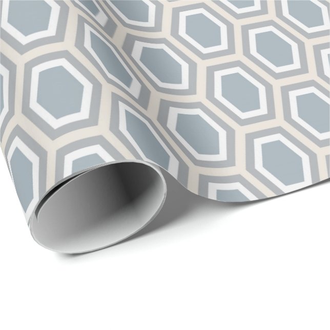 Tortoise Hexagon Pattern Blue Grey Tan Wrapping Paper (Roll Corner)