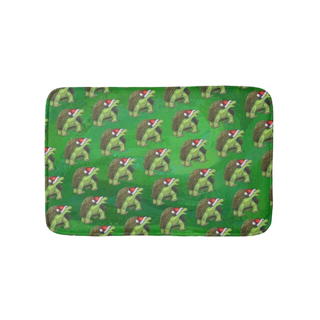 Tortoise in Santa Hat On Green Bathroom Mat (Front)