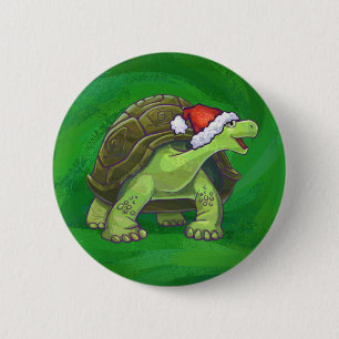 Tortoise in Santa Hat On Green Button