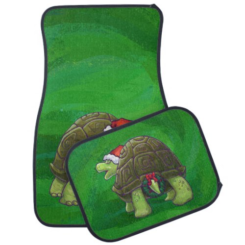Tortoise in Santa Hat On Green Car Floor Mat