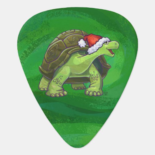 Tortoise in Santa Hat On Green Guitar Pick