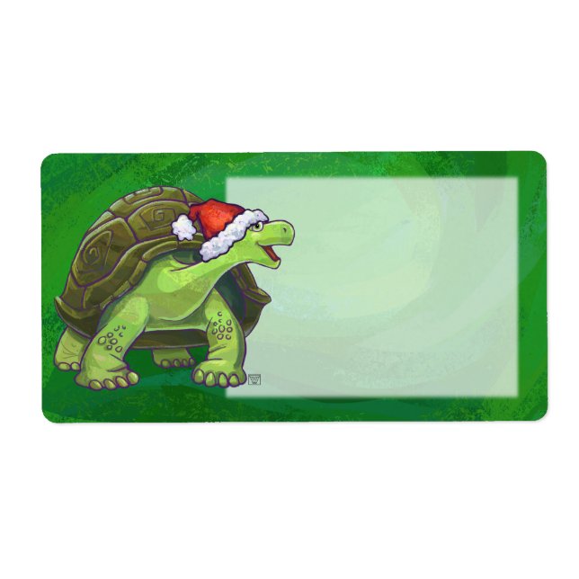 Tortoise in Santa Hat On Green Label (Front)