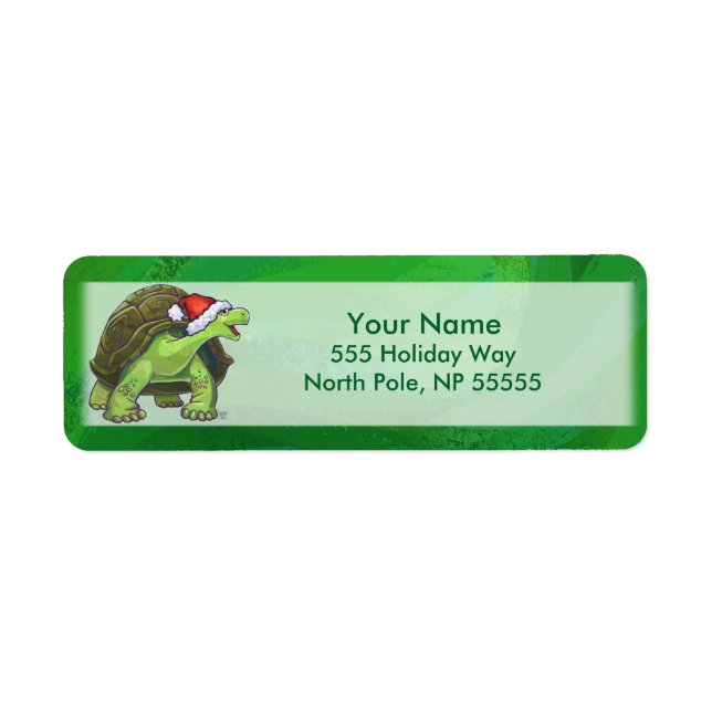 Tortoise in Santa Hat On Green Label (Front)