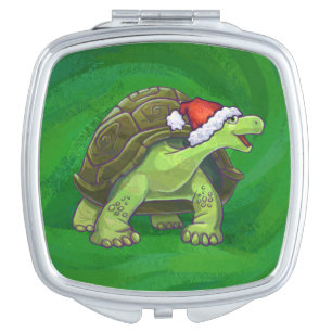 Tortoise in Santa Hat On Green Makeup Mirror