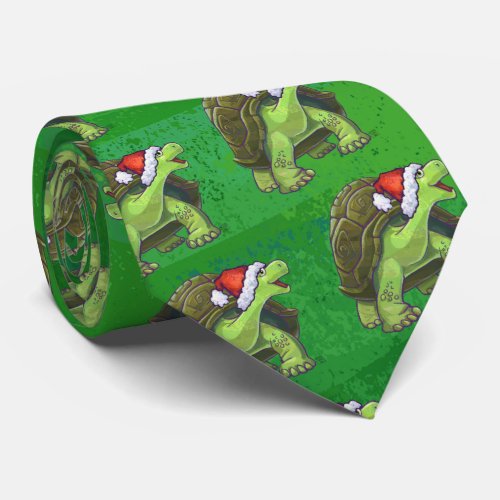 Tortoise in Santa Hat On Green Tie