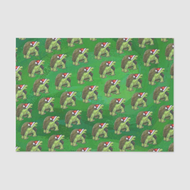 Tortoise in Santa Hat On Green Tissue Paper (Front)