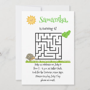 Tortoise maze puzzle birthday invitations for kids