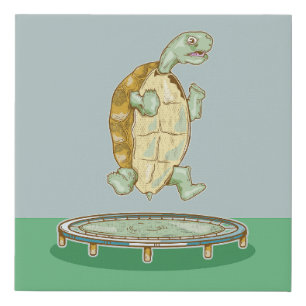 Tortoise on a trampoline faux canvas print