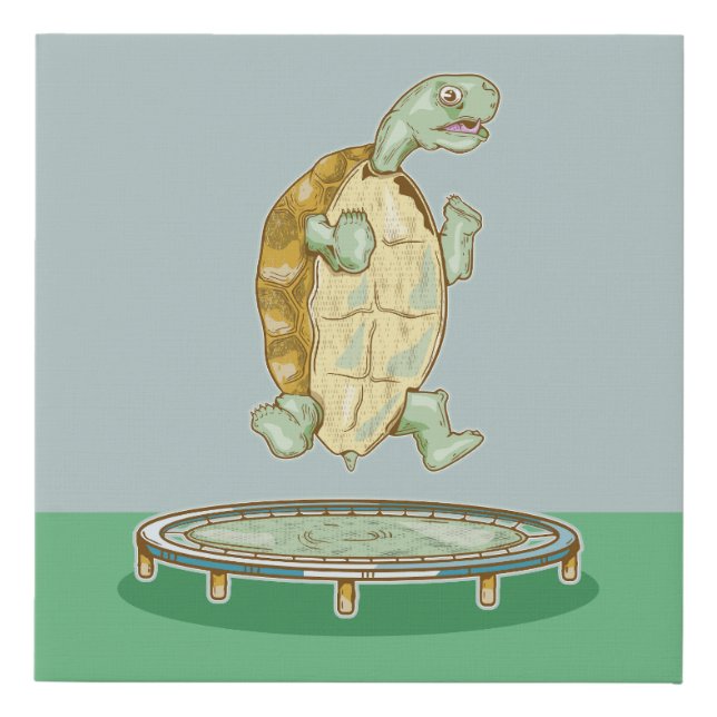 Tortoise on a trampoline faux canvas print (Front)