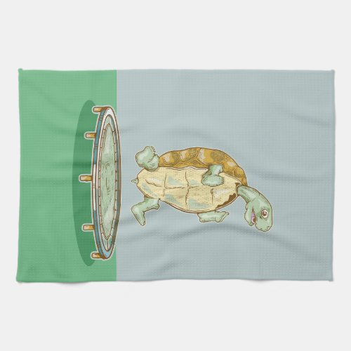 Tortoise on a trampoline kitchen towel