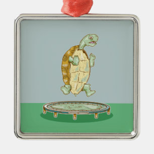 Tortoise on a trampoline metal ornament