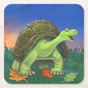 Tortoise Party Center Square Paper Coaster