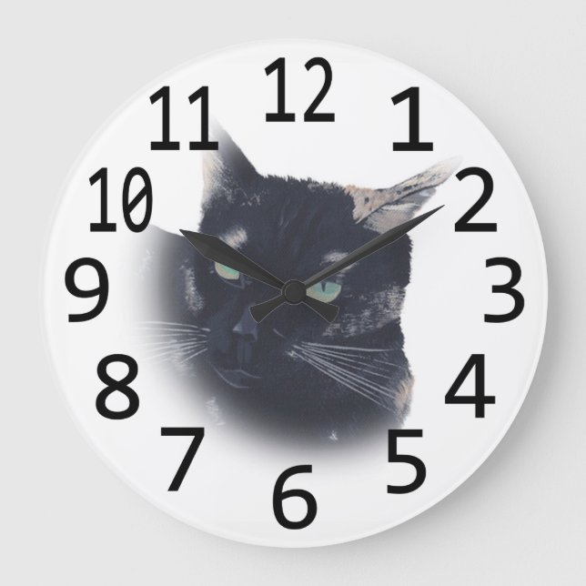 Tortoise Shell Cat Face Head Painting Wall Clocks (Front)