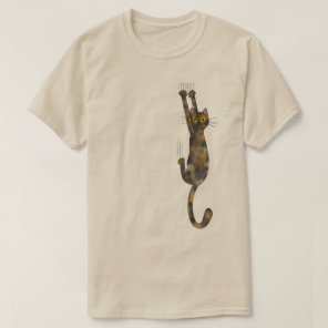 Tortoise Shell Cat Hanging On | Funny Tortie Cat T-Shirt