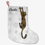 Tortoise Shell Cat Hanging On Tortie Cat Christmas Small Christmas Stocking