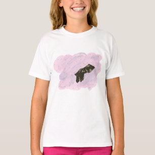 Tortoise Shell Cat Laying in Pink Star Fabric T-Shirt
