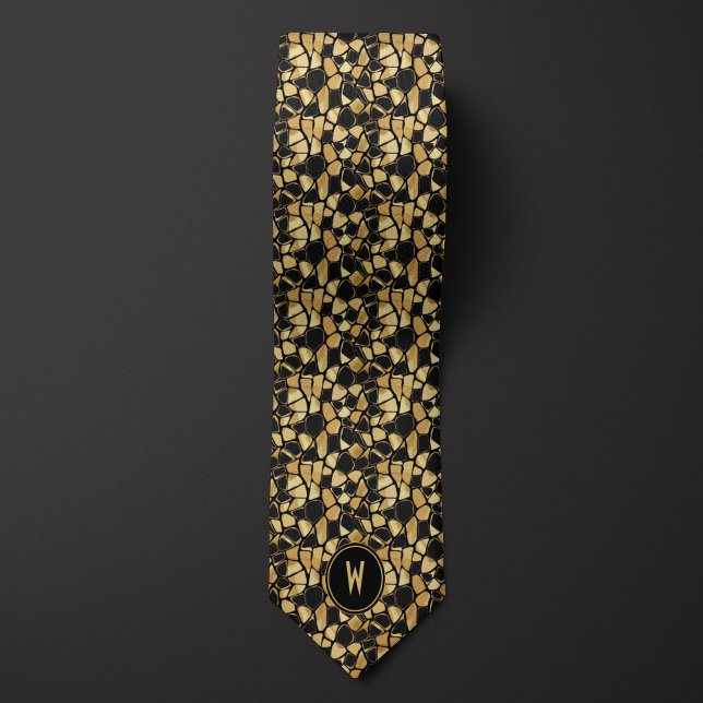 Tortoise Shell Gold Abstract Monogram Neck Tie (Creator Uploaded)