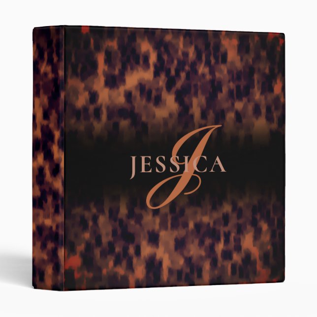 Tortoise Shell Pattern Animal Print Monogram Name 3 Ring Binder (Front/Spine)