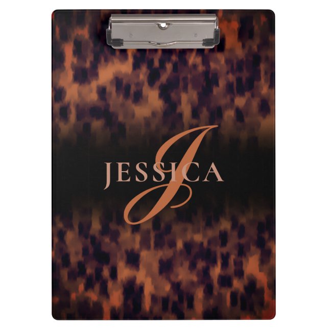 Tortoise Shell Pattern Animal Print Monogram Name Clipboard (Front)