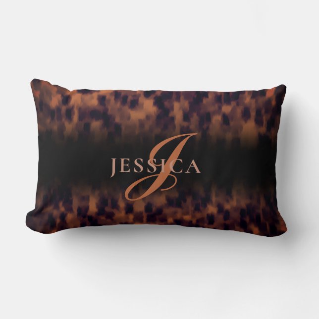Tortoise Shell Pattern Animal Print Monogram Name  Lumbar Pillow (Front)