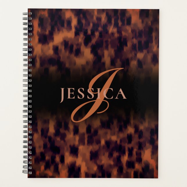 Tortoise Shell Pattern Animal Print Monogram Name Planner (Front)