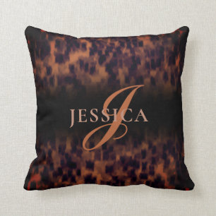 Tortoise Shell Pattern Animal Print Monogram Name Throw Pillow