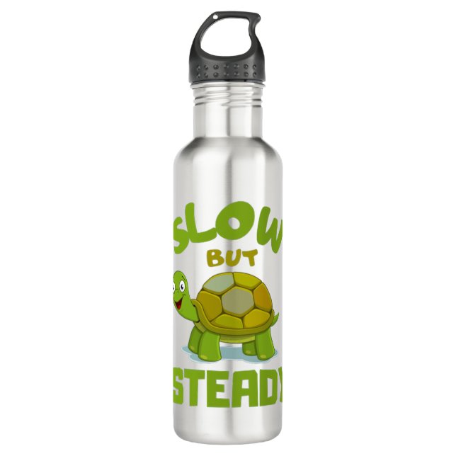tortoise slow but steady stainless steel water bottle (Front)