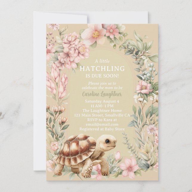 Tortoise Turtle Girl Baby Shower Invitation (Front)