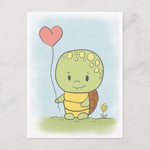 Tortoise With A Heart Balloon Postcard
