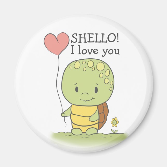 Tortoise With A Heart Balloon Shello I Love You Magnet (Front)