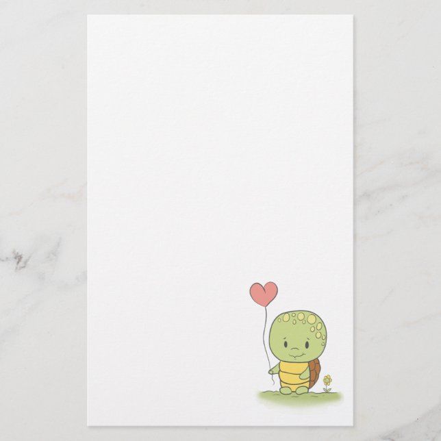 Tortoise With A Heart Balloon Stationery (Front)