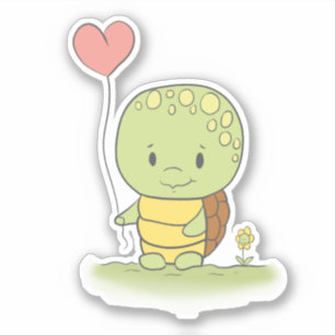 Tortoise With A Heart Balloon Sticker