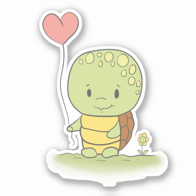 Tortoise With A Heart Balloon Sticker (Front)