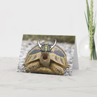 Tortoise with a Viking Hat Blank Inside Greeting Holiday Card