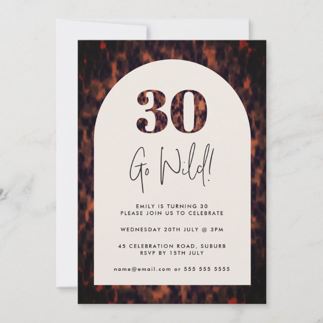 Tortoiseshell Arch Wild 30th Birthday Invitation (Front)