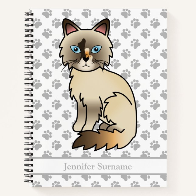 Tortoiseshell Birman / Ragdoll Cat & Custom Text Notebook (Front)