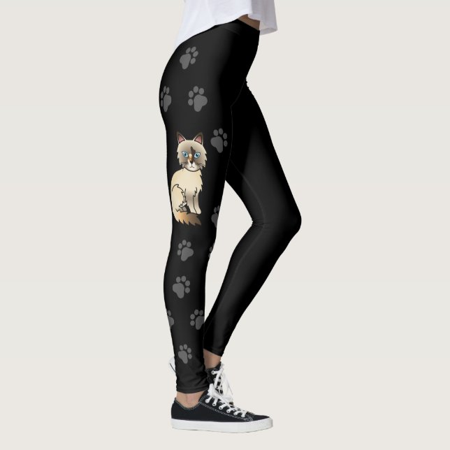 Tortoiseshell Birman / Ragdoll Cat & Paws Black Leggings (Right)