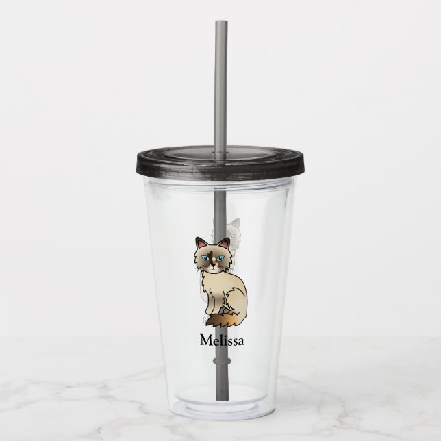 Tortoiseshell Birman/Ragdoll Cat With Custom Name Acrylic Tumbler (Front)