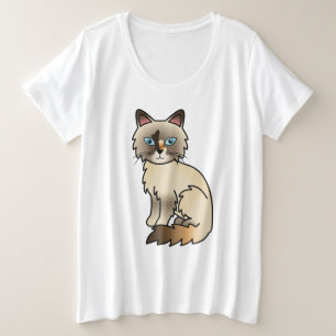 Tortoiseshell Birman / Ragdoll Cute Cartoon Cat Plus Size T-Shirt