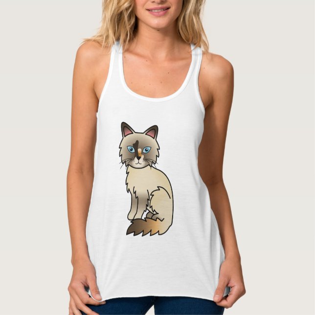 Tortoiseshell Birman / Ragdoll Cute Cartoon Cat Tank Top (Front)